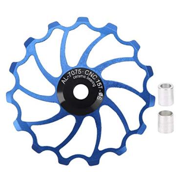 Imagem de RiToEasysports Rolamento de guia traseiro 15T de liga de alumínio para bicicleta, rolamento de cerâmica, polia de desviador traseiro para bicicleta dobrável Mountain Bike (azul)