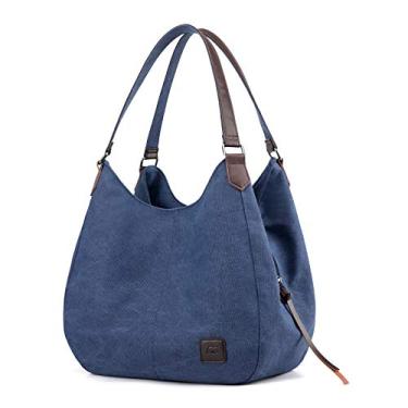 Imagem de Dour Bolsa feminina de ombro com vários bolsos e lona de algodão, Dark Blue 1 - Large Size, Medium