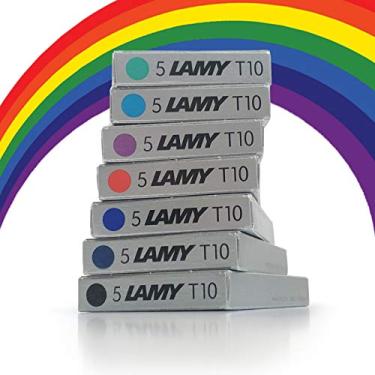 Imagem de Cartuchos de tinta para caneta-tinteiro Lamy T10 sortidos, refil de reposição de reposição para todas as canetas-tinteiro Lamy (1 pacote de cada cor - 7 pacotes - 35 cartuchos - preto, vermelho, azul lavável, verde, Purp