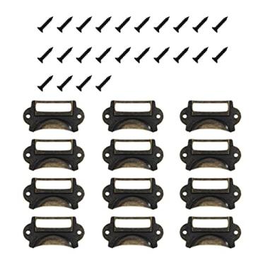Imagem de Homyl 12 peças de metal gaveta puxadores etiqueta suporte cor bronze ferragem com parafusos alças de armário para móveis biblioteca escritório armário escola