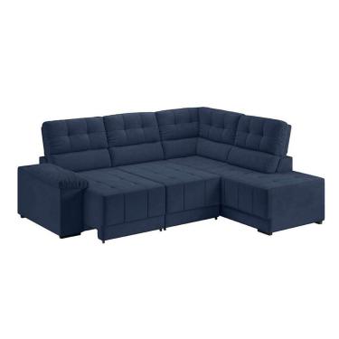 Imagem de sofá de canto 3 lugares retrátil e reclinável firenze suede azul marinho