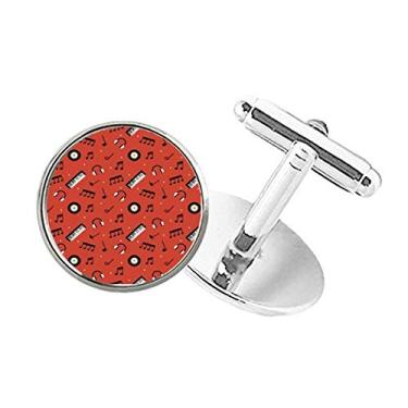 Imagem de DIYthinker Abotoaduras com clipe de botão redondo vermelho e notas musicais