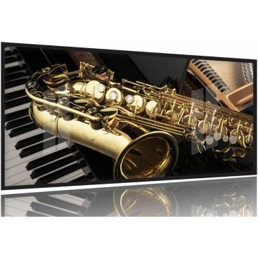Imagem de Quadro Piano Teclado E Saxofone Música Decorativo 130x60 Moldura Preta 2x2