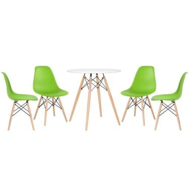Imagem de Mesa Redonda Eames 70 Cm Branco + 4 Cadeiras Eiffel Dsw Verde Claro