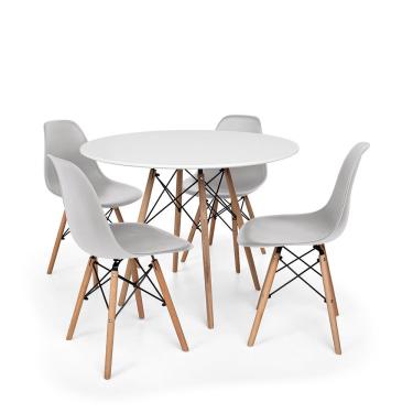 Imagem de Conjunto Mesa de Jantar Redonda Solo Branca 120cm com 4 Cadeiras Solo - Cinza