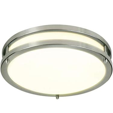 Imagem de LB72118 Luz de teto de LED embutida, 12 polegadas, 15 W (equivalente a 150 W) regulável 1200 lm, branco quente 3000 K, luminária redonda de níquel escovado para cozinha, corredor, banheiro, escada