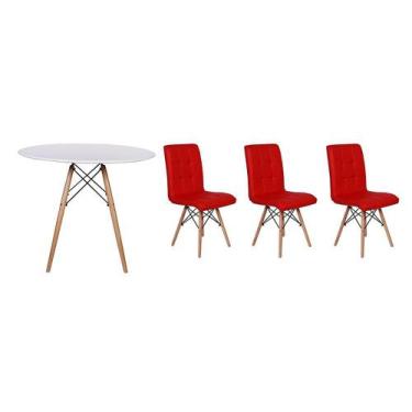 Imagem de Kit Mesa Jantar Eiffel 80cm Branca + 03 Cadeiras Gomos - Vermelha - Im