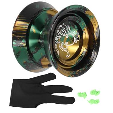 Imagem de Yoyo responsivo, liga de alumínio de metal profissional Yoyo com luva, 3 cordas e padrão de polvo Substituição avançada de bola de metal Yoyo para iniciantes, profissionais, crianças(Ouro Preto)