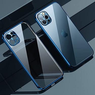 Imagem de Capa de telefone TPU transparente com placa eletrostática quadrada para iPhone 13 12 11 Pro Max Mini XS XR X 8 7 Plus SE 2020 Capa macia e fina, azul, para iPhone XS MAX