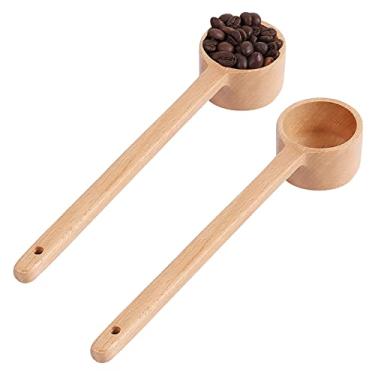 Imagem de UPTALY Conjunto de 2 colheres de medição de madeira de 27 cm (60 ml/por), colheres de café com alça longa, colher de chá medidora de cabo estendido, colher de grãos de café, colher de madeira de faia para frascos profundos
