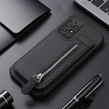 Imagem de Ímã para Samsung Galaxy A53 A73 M53 M33 A12 A32 A52S A72 A51 A31 M12 M22 M32 Zipper Bolso Flip Carteira Capa, Preto, Para A32 (5G)