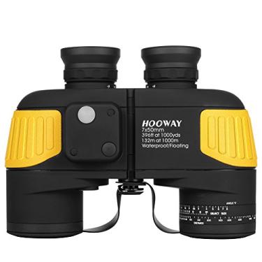 Imagem de Hooway Binóculos marítimos militares à prova de neblina 7 x 50 à prova d'água com telêmetro interno e bússola para navegação, passeios de barco, pesca e muito mais