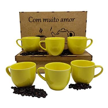 Imagem de Jogo 6 Xicaras De Porcelana Para Café Chá 170ml Caixa Em Mdf Decorada Várias Cores cor:Amarelo