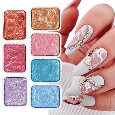 Imagem de Yajun Pintura de aguarela para unhas arte gradiente brilho pigmento sólido para mulheres iniciantes conjunto de ferramentas de manicure DIY efeito de Blooming 2,5 g, 7 cor, 2,5 g