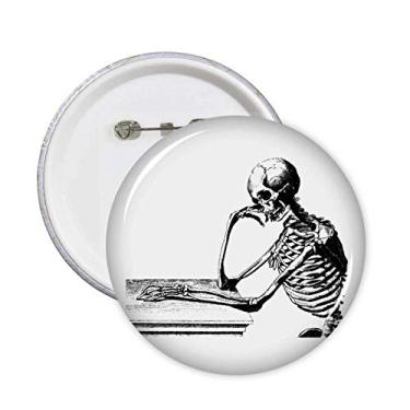 Imagem de Esqueleto humano esboço postura sentada pinos redondos crachá botão emblema acessório decoração 5 peças