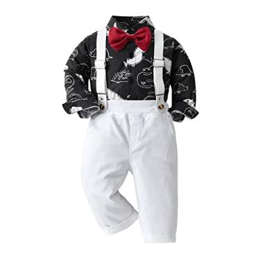 Imagem de Camisetas infantis meninos manga longa desenhos animados dinossauro estampas calças crianças roupas de cavalheiro roupas de bebê menina (preto, 12-18 meses)