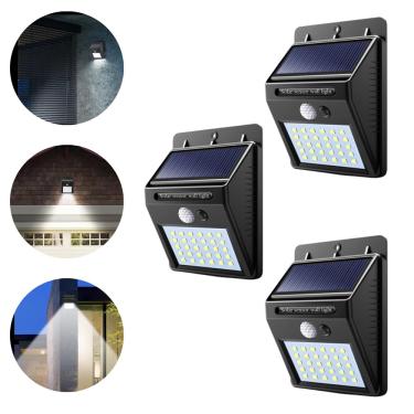 Imagem de Kit 3 Luminária Lâmpada Arandela Solar 30 Leds 6W Com Sensor De Presença Movimento Sem Fio Externa Luz Branco Frio