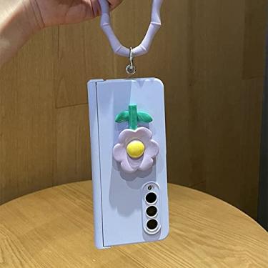 Imagem de Bonita flor 3D rígida capa de telefone para PC para Samsung Galaxy Z Fold 4 3 estojo protetor de dobradiça pulseira de silicone portátil, estilo 2, para Samsung Z Fold 4