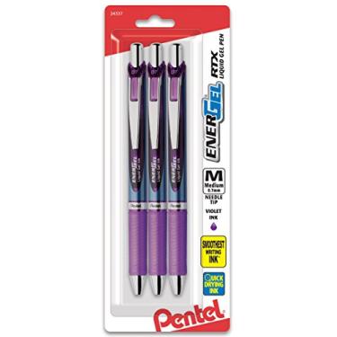 Imagem de Pentel Canetas de tinta gel retrátil com agulha RTX da EnerGel Deluxe, média, violeta, pacote com 3 (BLN77BP3V)