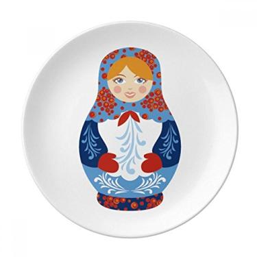 Imagem de Placa com estampa de bonecas russas com símbolo da Rússia em porcelana decorativa Salver louças de jantar