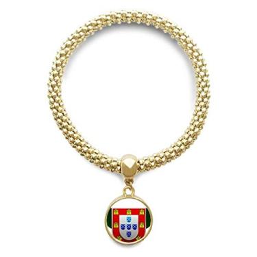 Imagem de DIYthinker Emblema nacional de Portugal, símbolo do país, pulseira dourada com pingente redondo