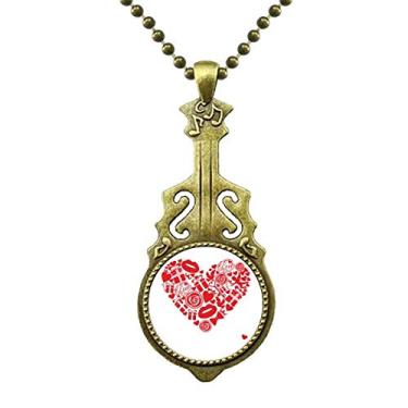 Imagem de DIYthinker Colar de presente de coração vermelho para dia dos namorados, pingente de música de guitarra antiga