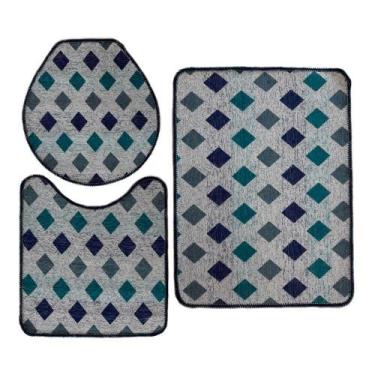 Imagem de Jogo De Tapete Para Banheiro Pratik 3 Peças Mosaico Azul Oasis - Tapet