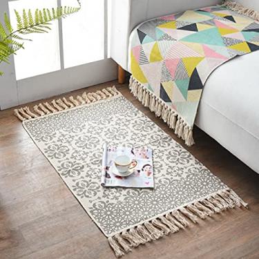 Imagem de jia cool Coleção Modern Bohemian Style Tapete de área pequena, algodão, lavável, sala de estar, sofá, 61 x 90 cm,