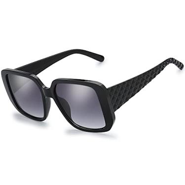 Imagem de The Fresh Óculos de sol femininos grandes quadrados Jackie O Cat Eye Hybrid Butterfly Fashion - Embalagem requintada, 733003 Preto, 73mm