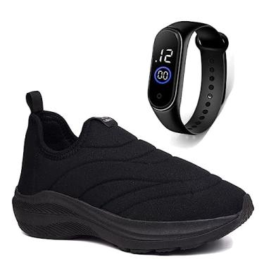 Imagem de Tenis Infantil Meninos Meninas Calce Facil Leve Tipo Meia + Relogio Cor:Preto;Tamanho:34