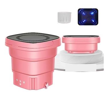 Imagem de Poderosa máquina de lavar portátil pequena mini máquina de lavar portátil ultra-sônica portátil turbo pessoal rotativo automático ciclo lavagem secadora balde (cor: rosa)