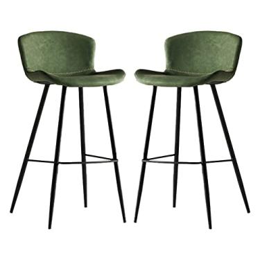 Imagem de Cadeiras de jantar cadeiras de sala de jantar banquetas de barra de metal couro PU balcão bancos de altura para sala de jantar cafeteria bar rústico, cadeira de café da manhã com assento e encosto estofados, banco industrial sem braço