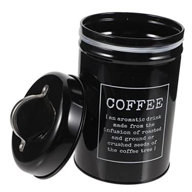 Imagem de LAPYAPPE Lata de café pote de doces de folhas soltas com tampa lata de metal com tampa Recipiente de lata de chá pequeno recipiente de café de metal para café moído cozinha balcão frascos de fazenda recipiente de café preto