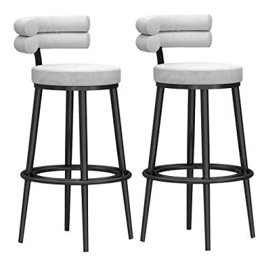 Imagem de Cadeiras de sala de jantar cadeiras de sala de jantar tamboretes de bar contemporâneos com encosto tecido de veludo sem braços contador de metal cadeiras de pequeno-almoço tamboretes de bar de cozinha azul - 65 cm de altura