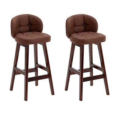 Imagem de SaiLiN Cadeiras de Jantar Cadeiras de Sala de Jantar Conjunto de 2 Banquetas Modernas com Altura de Balcão Moldura de Madeira Couro PU Cadeira de Bar Estofada para Cozinha Ilha Sala de Jantar Pátio Tudo está bem