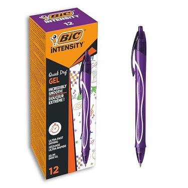 Imagem de BIC Canetas de gel de secagem rápida Gel-ocity, ponta média (0,7 mm), roxo, caixa com 12, caneta retrátil com tinta de secagem ultrarrápida