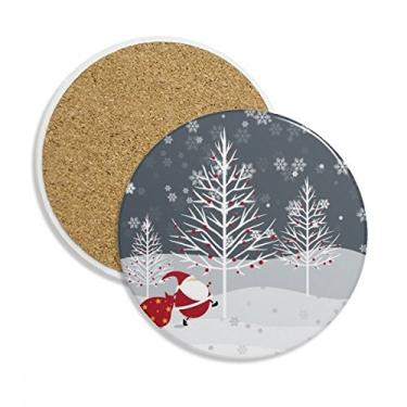 Imagem de Porta-copos de cerâmica de Natal Papai Noel, flocos de neve, árvore de pedra, bebidas, caneca de presente, 2 peças