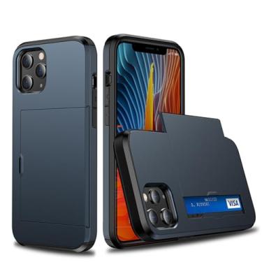 Imagem de Capas de telefone armadura para iPhone 12 11 Pro Max XS XR X 8 7 6 6S Plus 5 5S SE 2 2020 4 Capa com compartimentos para cartão deslizante, azul escuro, para iPhone 4 4S