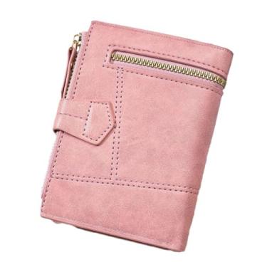 Imagem de Carteira feminina com porta-cartão, leve de couro PU, moda fácil de alisar, bolsa feminina com vários compartimentos para mulheres para a vida diária, rosa