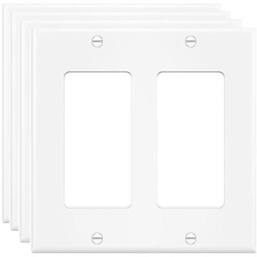 Imagem de Placa de parede para tomada de interruptor de 2 entradas, placa frontal elétrica decorativa dupla para interruptor de luz, interruptor inteligente, receptáculo, reguladores de luz, tomada USB, GFCI, branco (pacote com 4)
