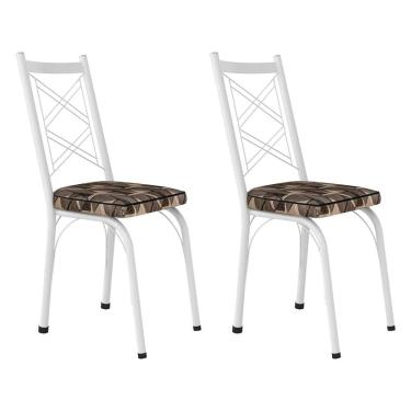 Imagem de Kit 2 Cadeiras de Cozinha Delaware Estampado Mosaico Palha Pés de Ferro Branco - Pallazio