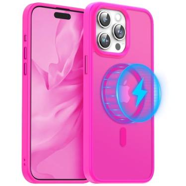 Imagem de Meifigno Capa Magic Mag Series para iPhone 15 Pro, [proteção de grau militar e compatível com MagSafe], capa traseira fosca translúcida com chaves de liga de alumínio para iPhone 15 Pro de 6,1 polegadas, rosa Barbie