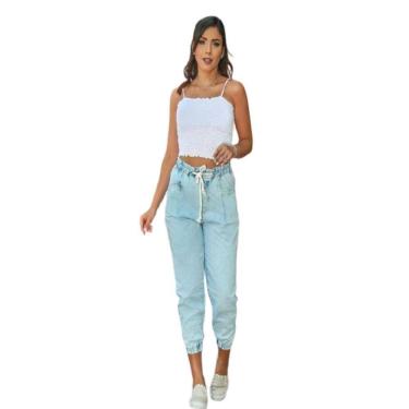 Imagem de Calça Feminina Jeans Jogger Cós Alto 