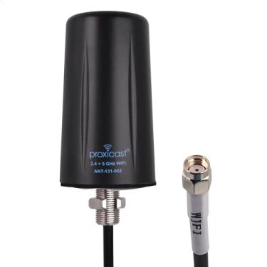 Imagem de Proxicast Antena Wi-Fi omnidirecional interna/externa - Tri-Band 2,4/5,8/6 GHz - ganho de 3-5 dBi - Montagem fixa de perfil baixo resistente a vandalismo - Cabo coaxial de 3 m com RP-SMA (ANT-131-002)