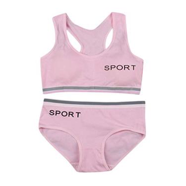 Imagem de Conjunto de 2 peças de sutiã esportivo para adolescentes, 10 a 15 anos, roupa de treinamento infantil, respirável, roupa íntima com calcinha, rosa, One Size