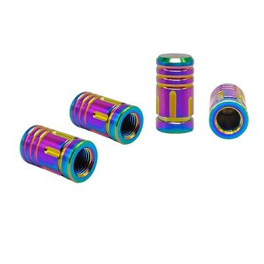 Imagem de RISON-Titanium Tampas de válvula de pneu de carro, 4 peças, tampa de haste de válvula de pneu à prova de poeira, tampa de aro de roda antiferrugem design redondo rosqueado tampas de válvula de haste