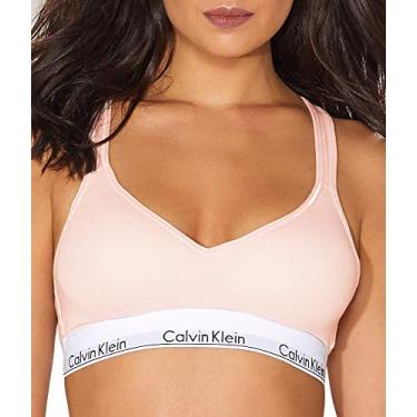Imagem de Calvin Klein Bralette feminino moderno de algodão levemente forrado sem fio, Cinza mesclado com cintura vermelha, XP