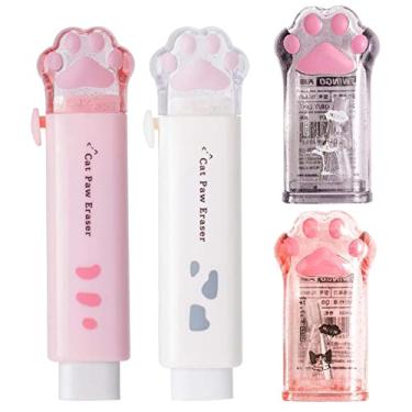 Imagem de 2 apontadores de lápis fofos de pata de gato e 2 peças de borracha retrátil com design push pull, apontadores de lápis Kawaii, apontadores de lápis, manual para crianças, borrachas estéticas,