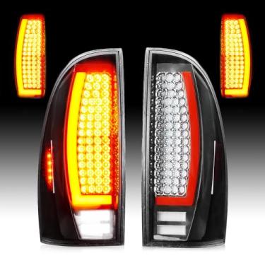 Imagem de Par de luz traseira de LED compatível com Toyota Tacoma Pickup 2005-2015, conjunto de lanterna traseira de tubo de LED para lâmpada de freio traseiro, lente transparente