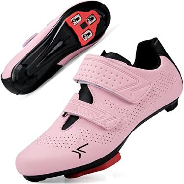 Imagem de ULTIANT Sapatos de ciclismo masculinos e femininos compatíveis com Peloton & Look Delta/SPD Chuteiras Peloton Sapatos de Bicicleta de Estrada, Rosa com travas, 38/39 BR